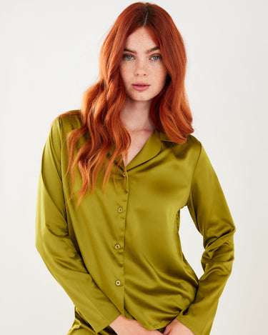 Satin Olive Button Up